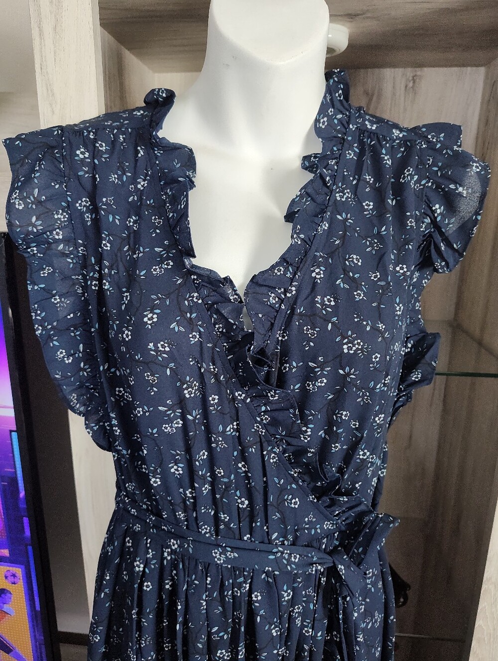 kate spade Navy Floral Wrap Midi Dress with Ruffle Trim SZ 6 New No Tags - Picture 5 of 7